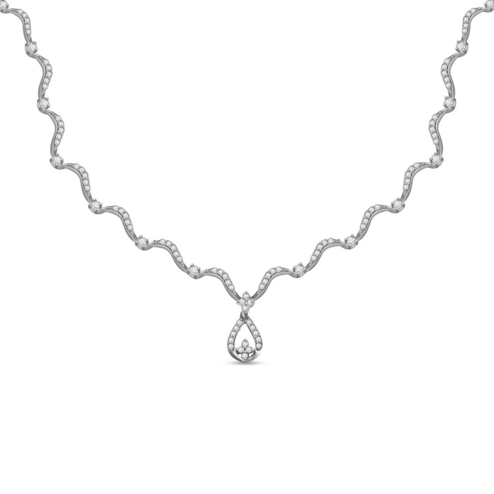 Floral Cubic Zirconia Sterling Silver Necklace